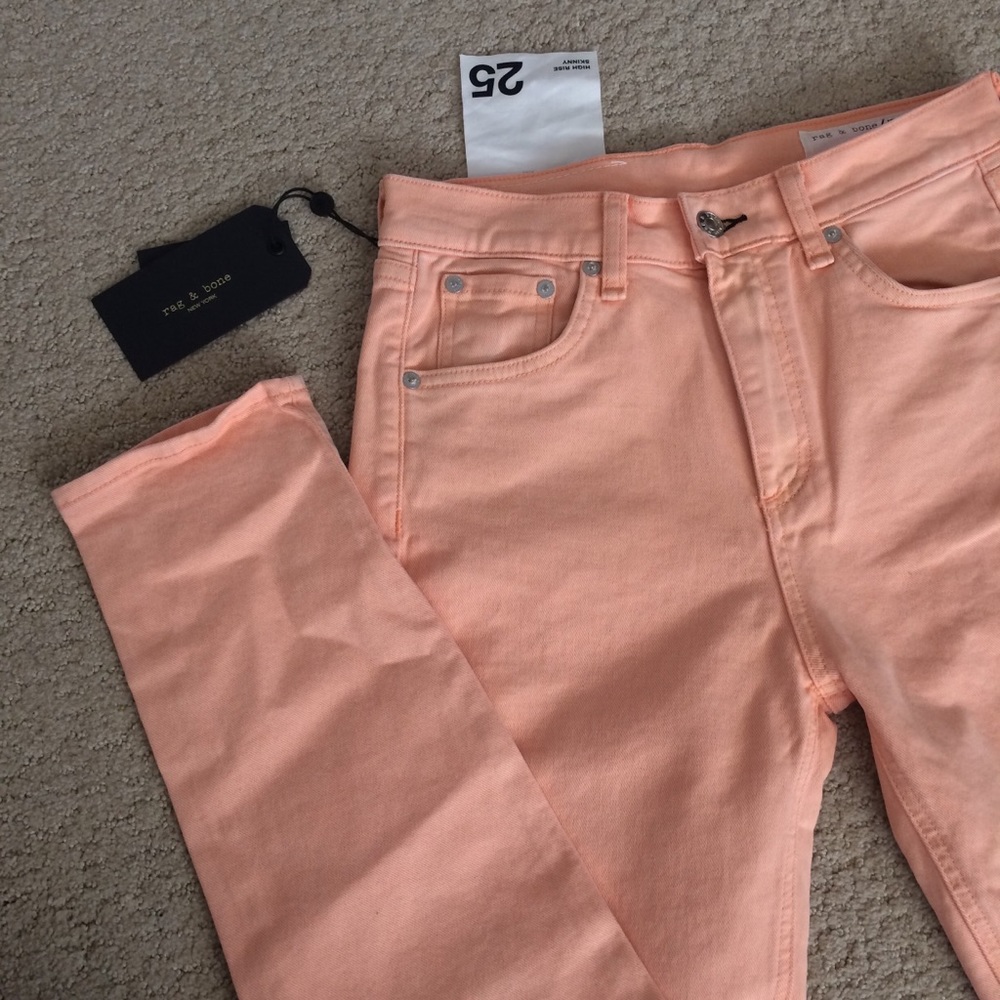 Rag & Bone High Rise Skinny Jeans salmon color - Picture 1 of 8